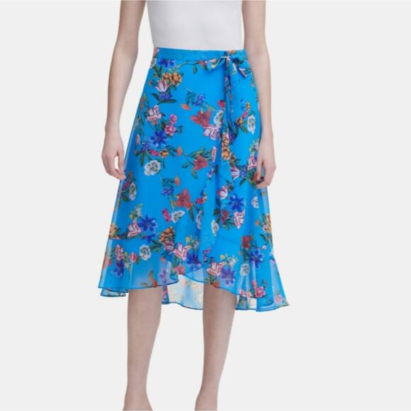 Liz Claiborne Dresses & Skirts - NEW Calvin Klein Ruffle Blue Floral Skirt 6